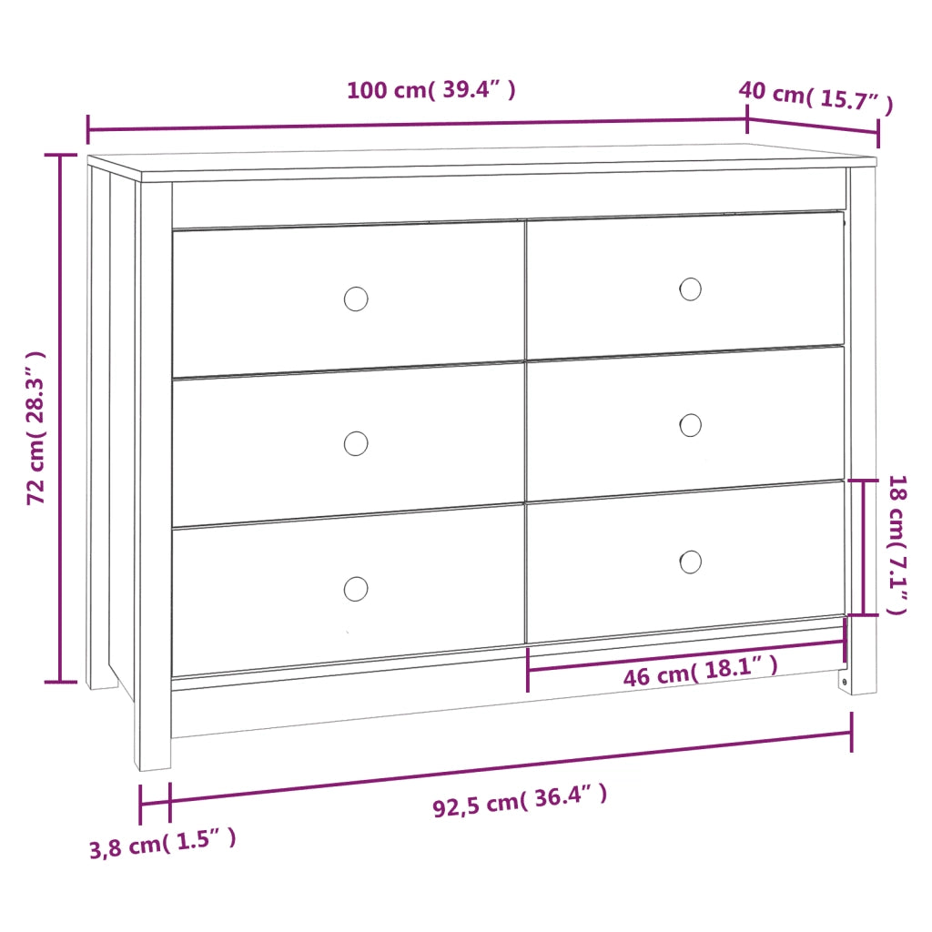 Armadietto 100x40x72 cm in Legno Massello di Pino 821764