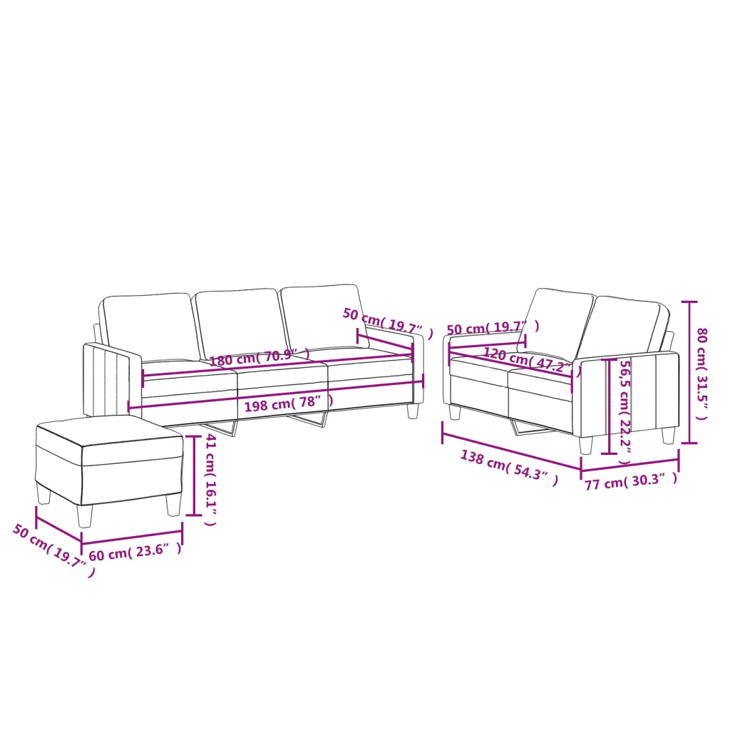Set di Divani 3 pz con Cuscini cappuccino in Similpelle