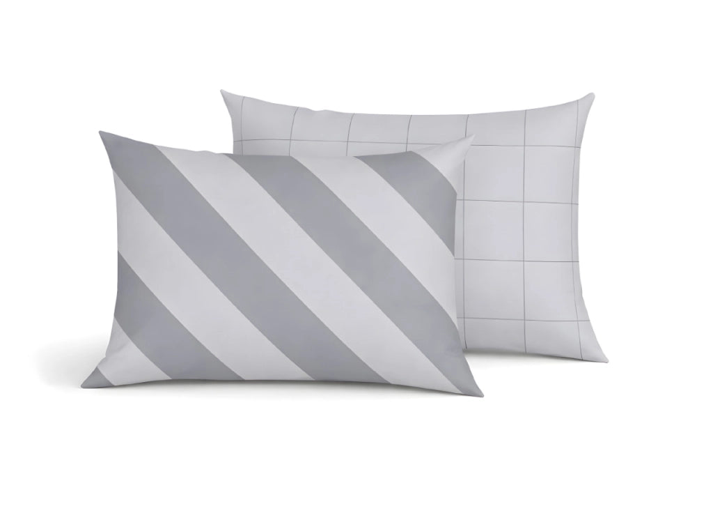 Coppia Federe Cuscino Letto Double Face 100% Cotone Disegno Elite GI - Federe - Grigio