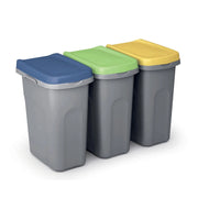 ® 3x Cestino per Rifiuti Cucina 25L Set Coperchi Colorati Tenuta Odori Bidone in Plastica 39x24cm Raccolta Differenziata