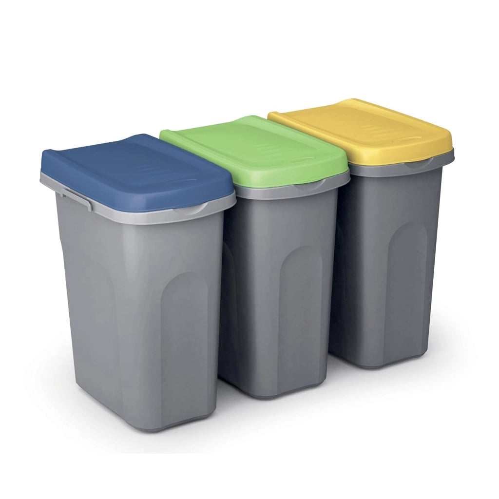 ® 3x Cestino per Rifiuti Cucina 25L Set Coperchi Colorati Tenuta Odori Bidone in Plastica 39x24cm Raccolta Differenziata