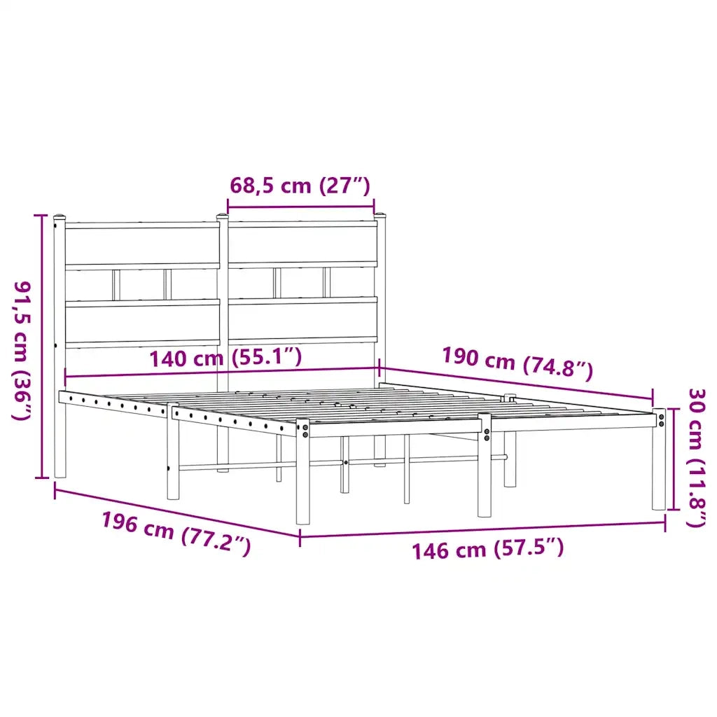Giroletto senza Materaso in Metallo Rovere Fumo 140x190 cm