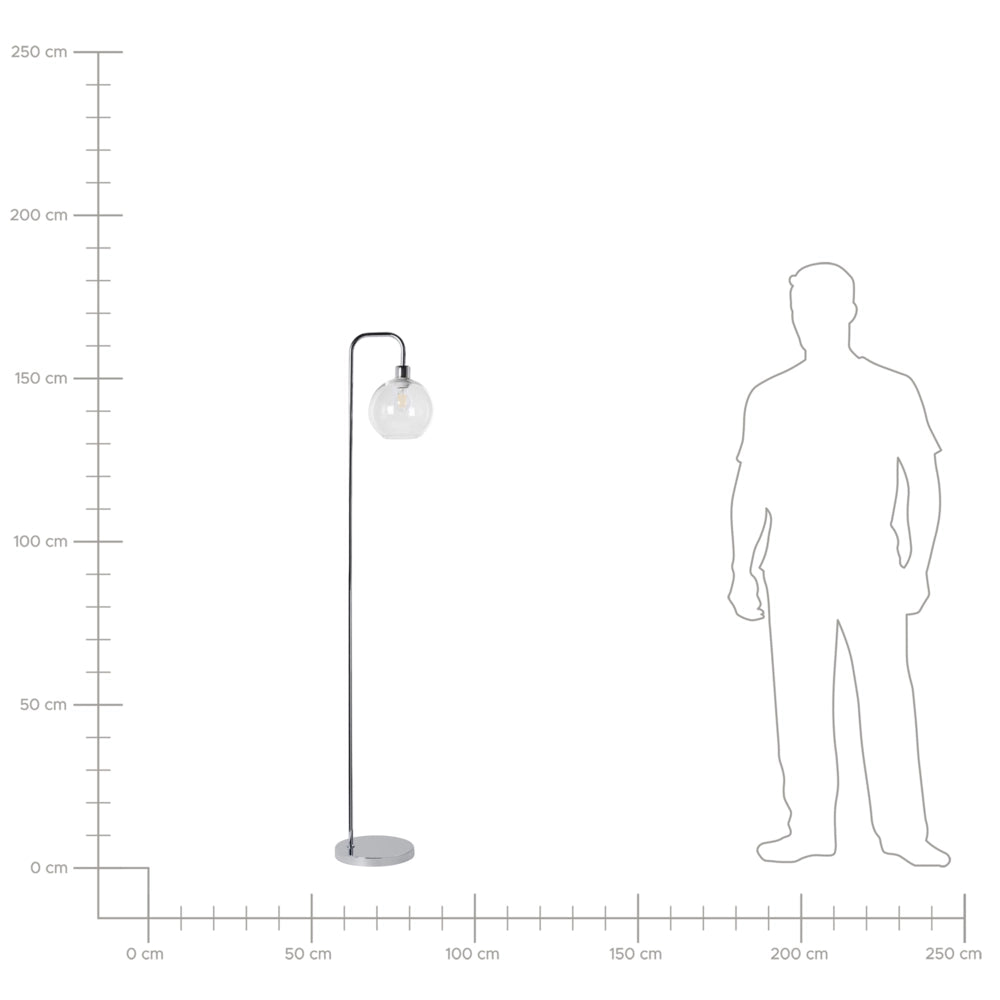 Lampada da terra con base in metallo argento e paralume in vetro in stile moderno per soggiorno e camera da letto