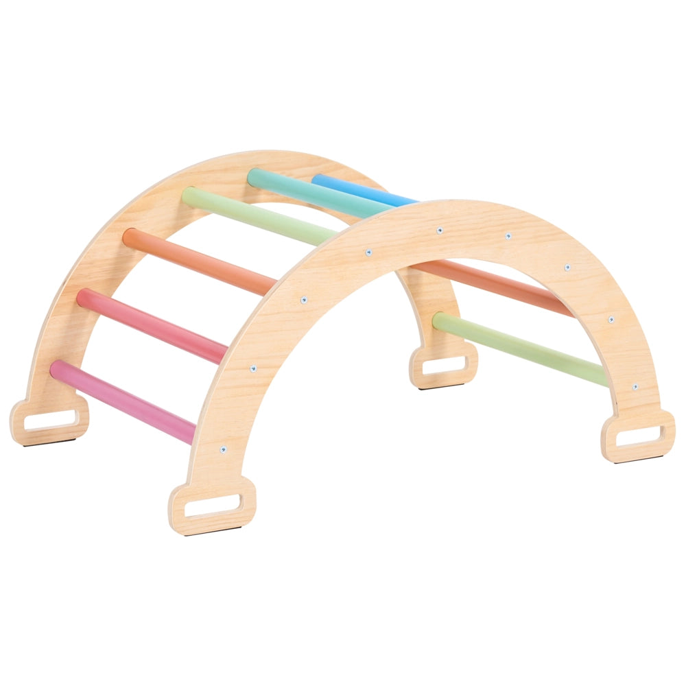 Set triangolo Pikler 3 in 1 in legno di pino marrone chiaro con arco da arrampicata e rampa per cameretta