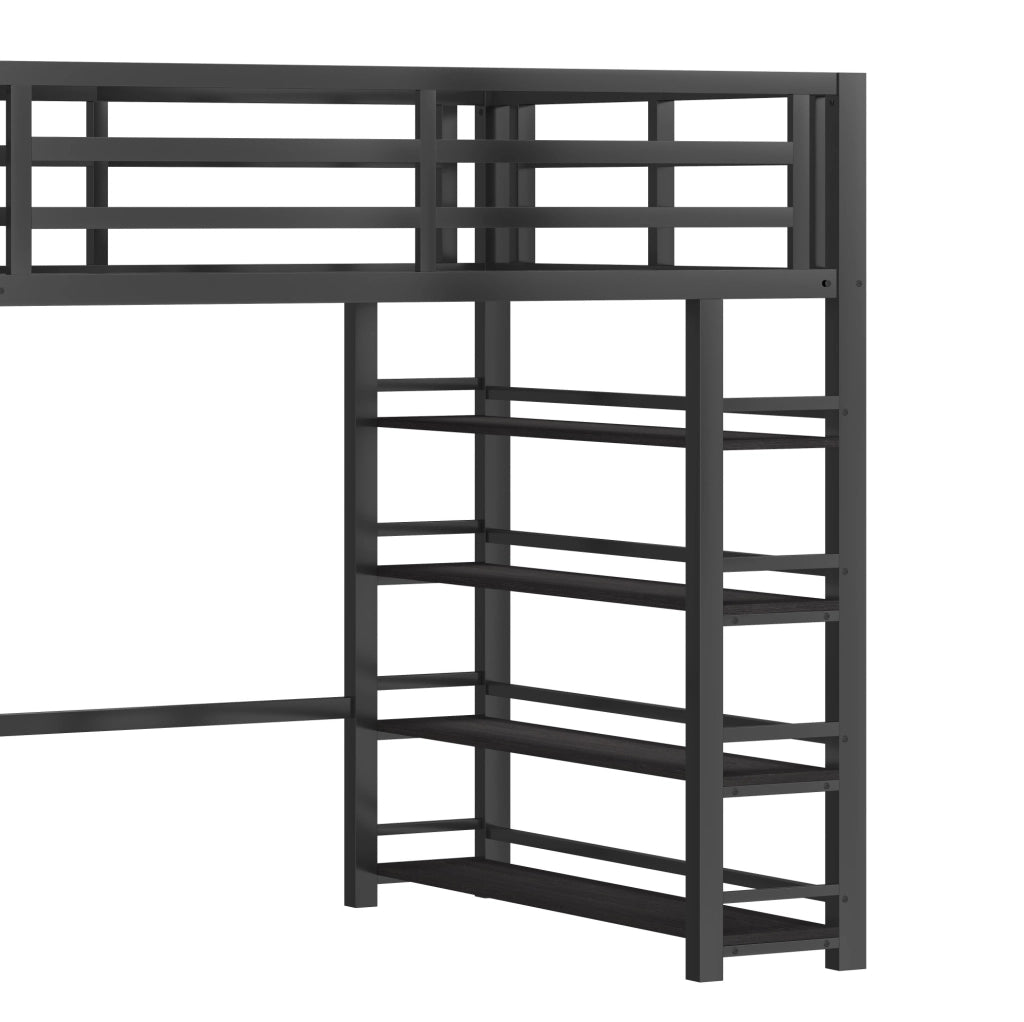 Letto a soppalco 140x200 con libreria, armadio, scala contenitore e LED