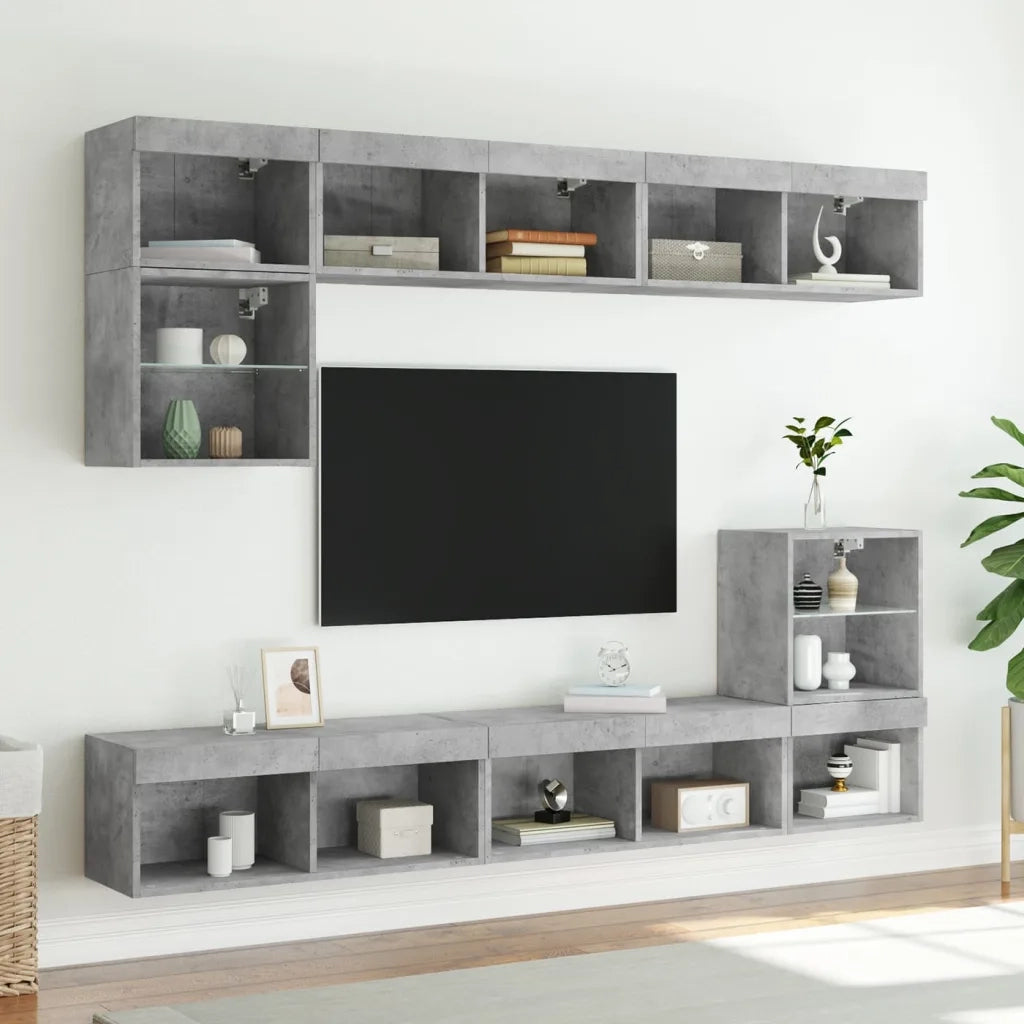 Mobili TV con Luci LED 2pz-Set di 2 Credenza per TV Grigio Cemento 80x30x30 cm