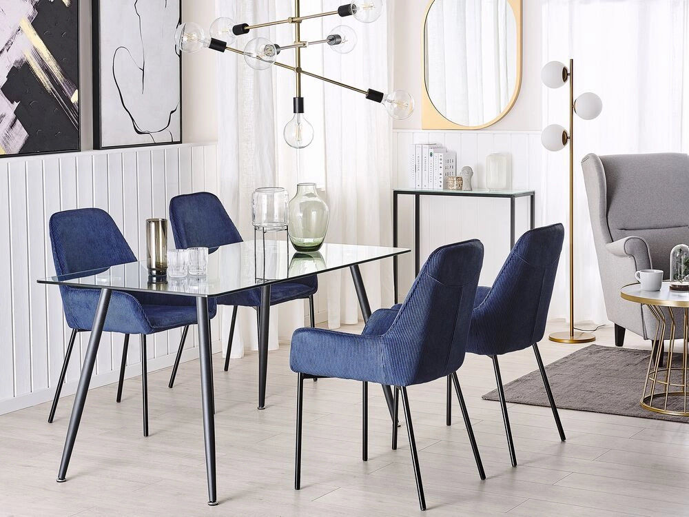 Tavolo da Pranzo Trasparente 140 x 80 cm Piano in Vetro Acciaio Gambe Nere Rettangolare Moderno