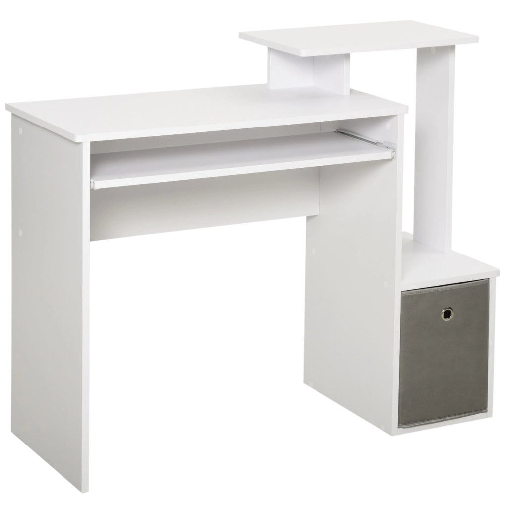 EasyComfort Scrivania Moderna per PC con Mensola Porta Tastiera, Ripiano e Cassetto in Tessuto, in Legno, 100x40x86.6cm, Bianco