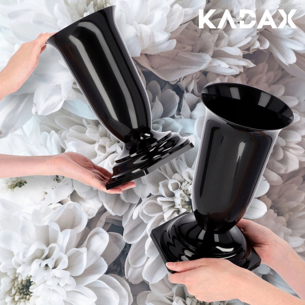 Vaso/bottiglia KADAX per cimitero, tomba, lapide, in plastica nera, 29 cm, resistente al gelo.