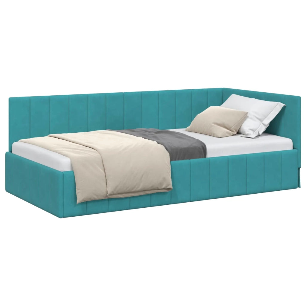 Cornice del letto ad angolo Turchese 100 cm x 200 cm Velluto