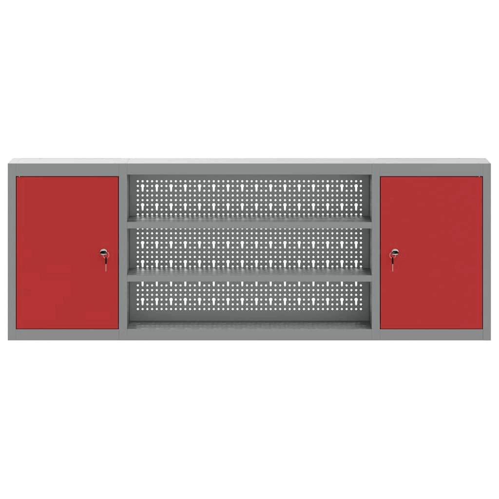 Moderno armadio portautensili industriale con ripiani 150 x 20 x 55 cm acciaio rosso 02_0058033