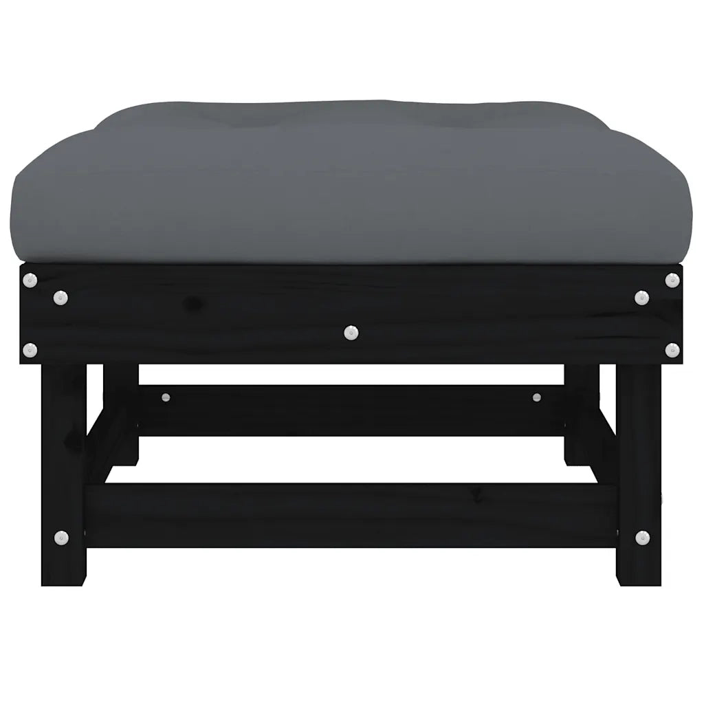 Poggiapiedi Giardino con Cuscini 2pz Legno Massello Pino Nero