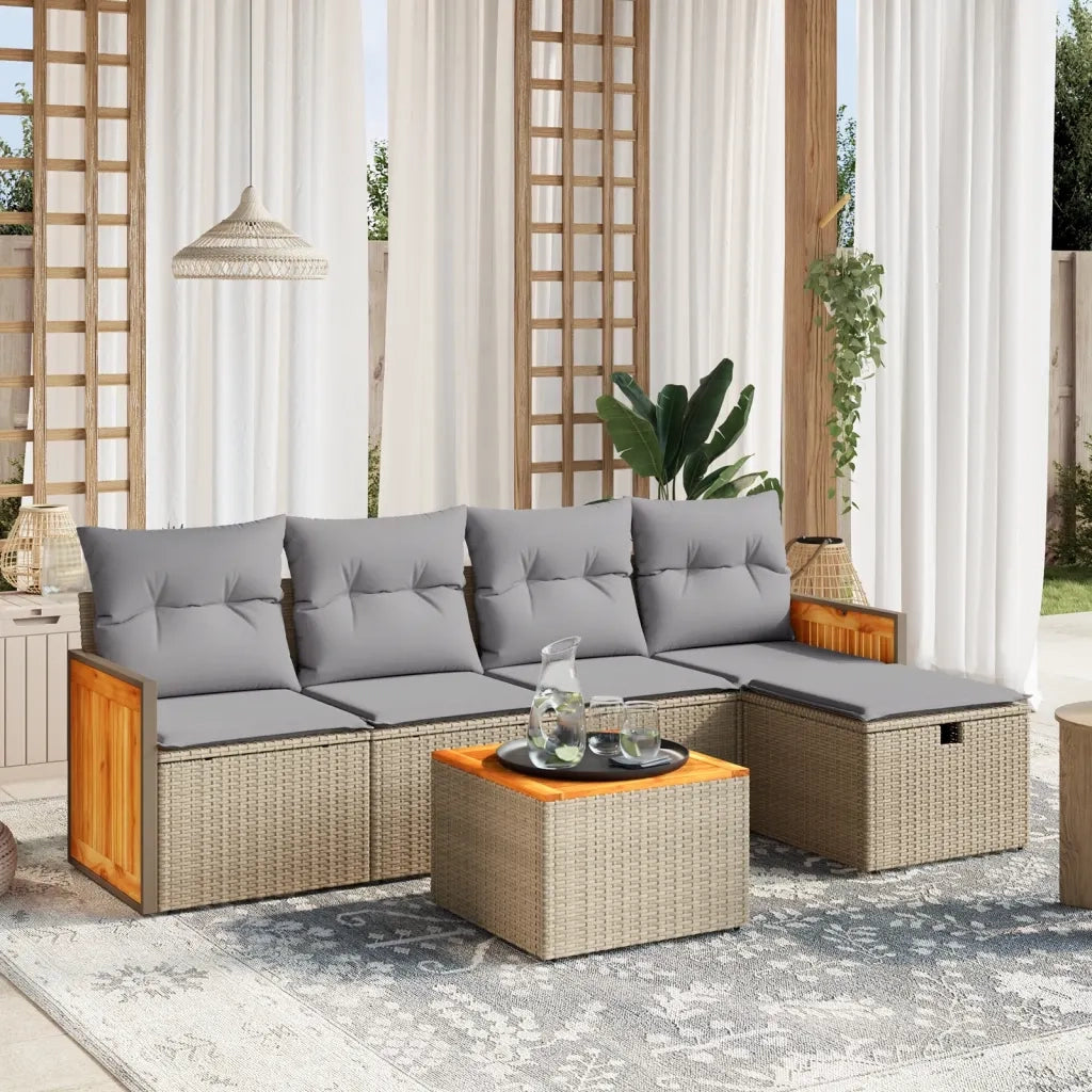 Set Divano da Giardino 6 pz con Cuscini Beige Misto Polyrattancod mxl 89771