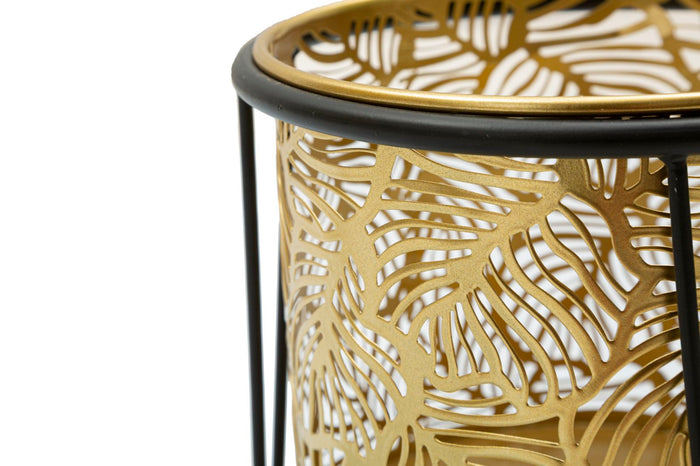 Set 2 Portavasi Ø21x40-19x22 cm in Metallo Nero e Oro