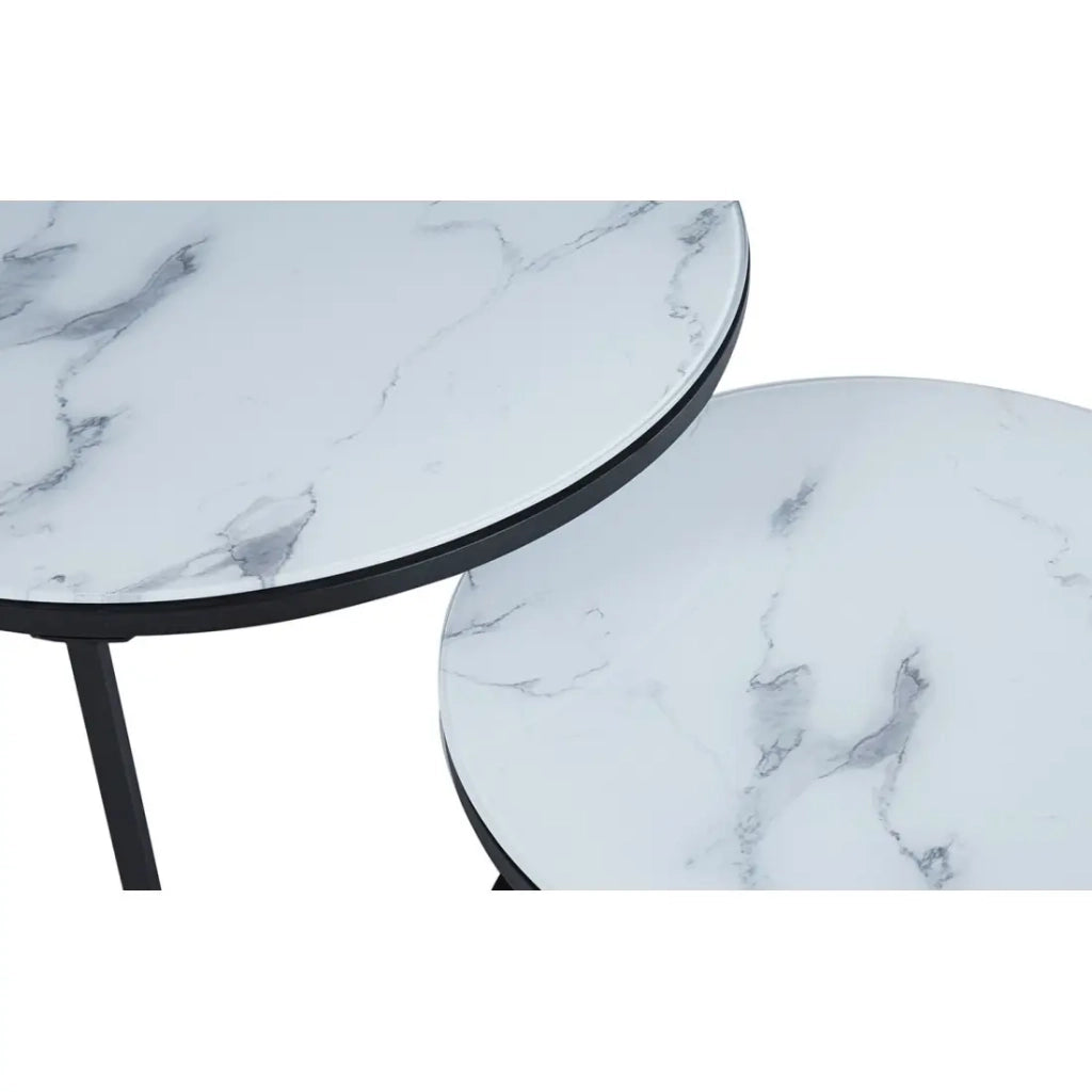 Tavolino basso nidificato MANHATTAN – Effetto marmo bianco e metallo – Chic e moderno