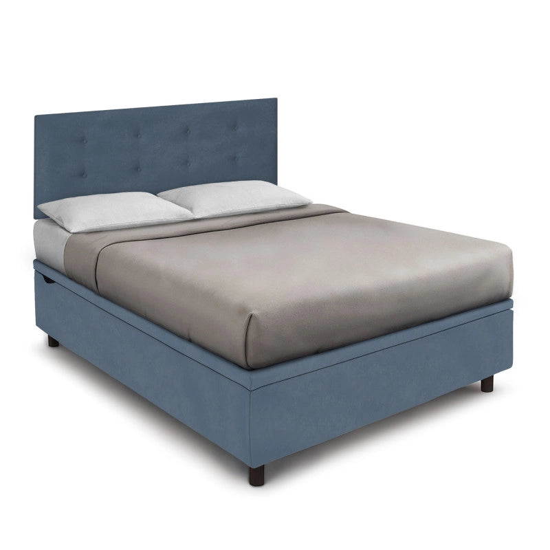 Letto imbottito Matrimoniale 160x200 cm Button - Contenitore,Microfibra,Blu