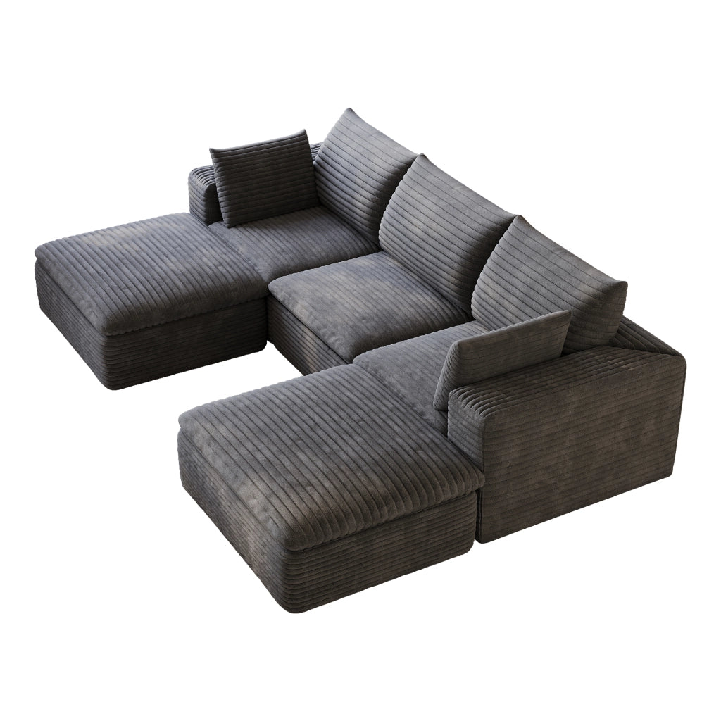 Divano 260 cm in Tessuto a Coste ¨C MINIMAL ¨C Grigio Scuro, Imbottito, Senza Montaggio