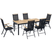 Set 7Pz Tavolo con Sedie da Giardino Pieghevoli e Regolabili in Texteline, Nero