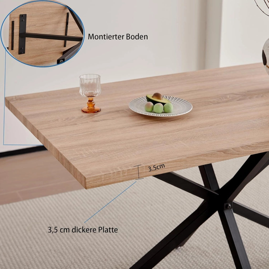 GrandCA HOME Set Tavolo e Sedie da Pranzo da 5 Pezzi, Tavolo Quadrato da 140 cm, 4 Sedia Imbottita in Lino, Adatto per Cucine, Sale da Pranzo e Soggiorni (Legno Chiaro + Beige)