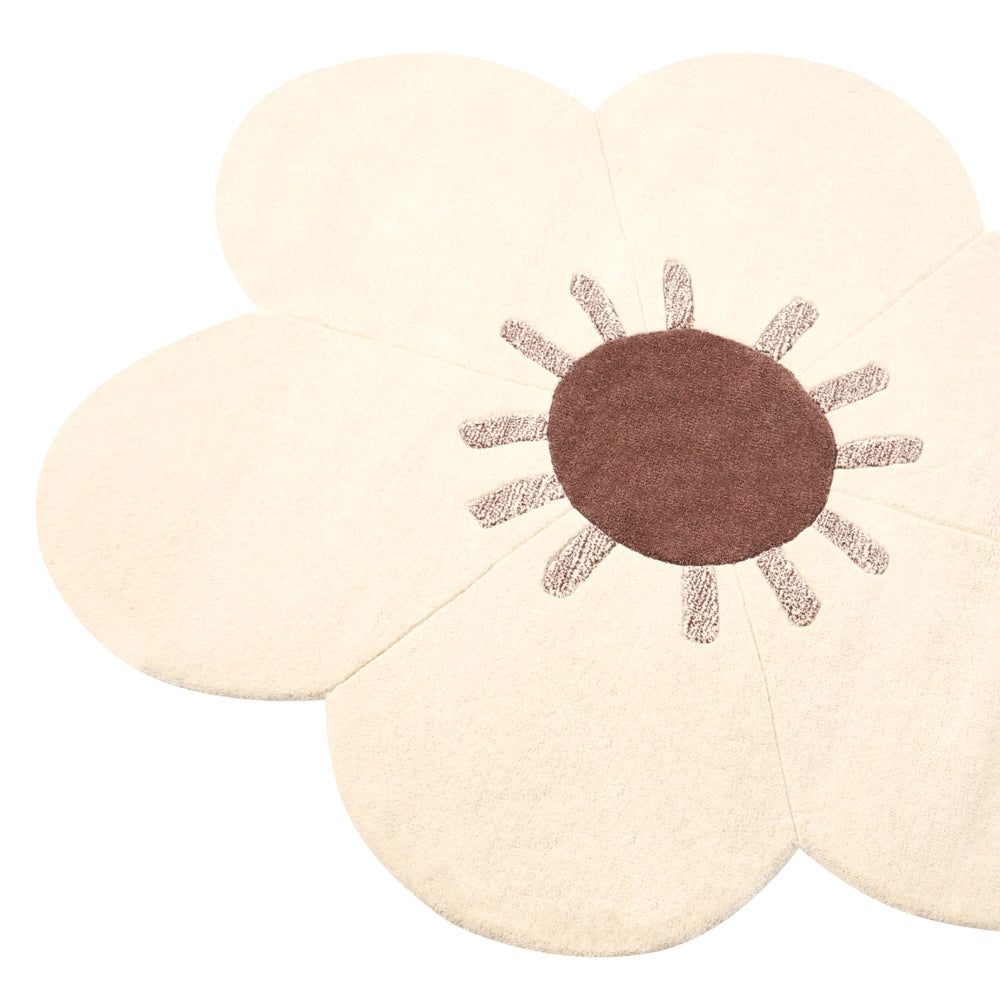 Tappeto rotondo in lana beige 140 cm tuftato a mano con motivo floreale