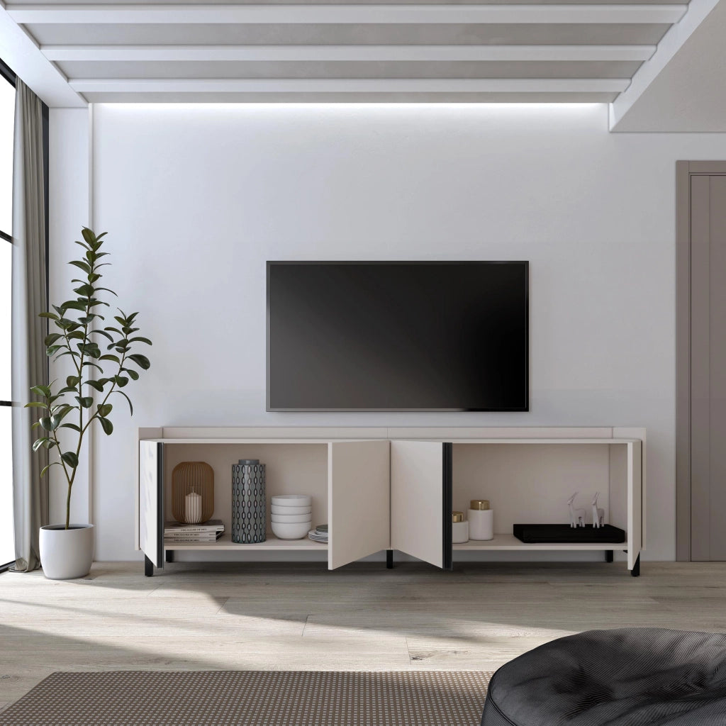Mobile TV Soggiorno, 207x61x35 cm, Per TV fino a 80", Design industriale, Beige