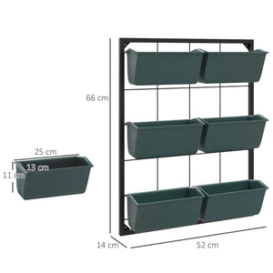Orto Verticale a 3 Livelli con 6 Vasi 52x14x66 cm in Acciaio e Plastica Verde Scuro