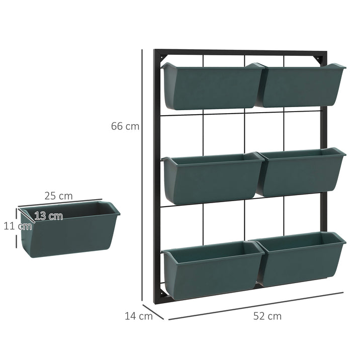 Orto Verticale a 3 Livelli con 6 Vasi 52x14x66 cm in Acciaio e Plastica Verde Scuro