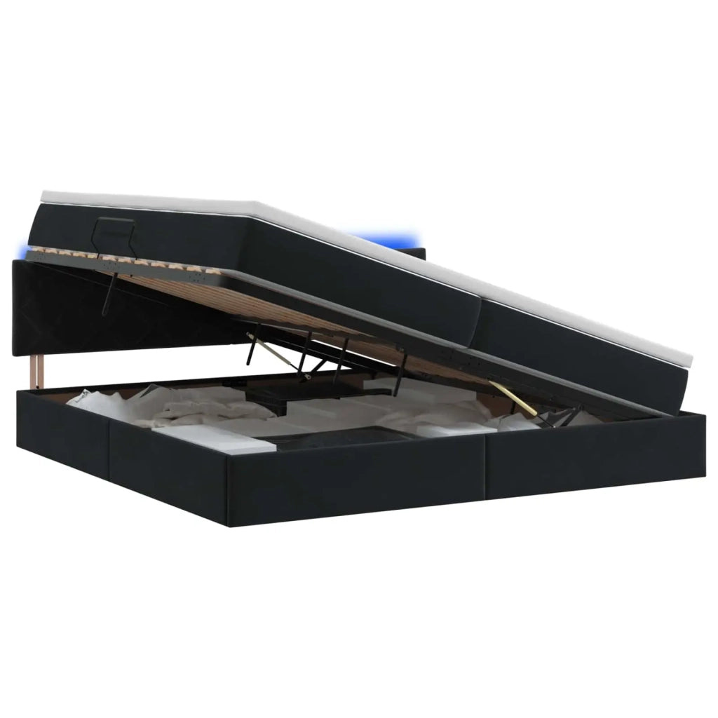 Letto con contenitore LED e materasso Nero 200 x 200 cm Velluto 3459332