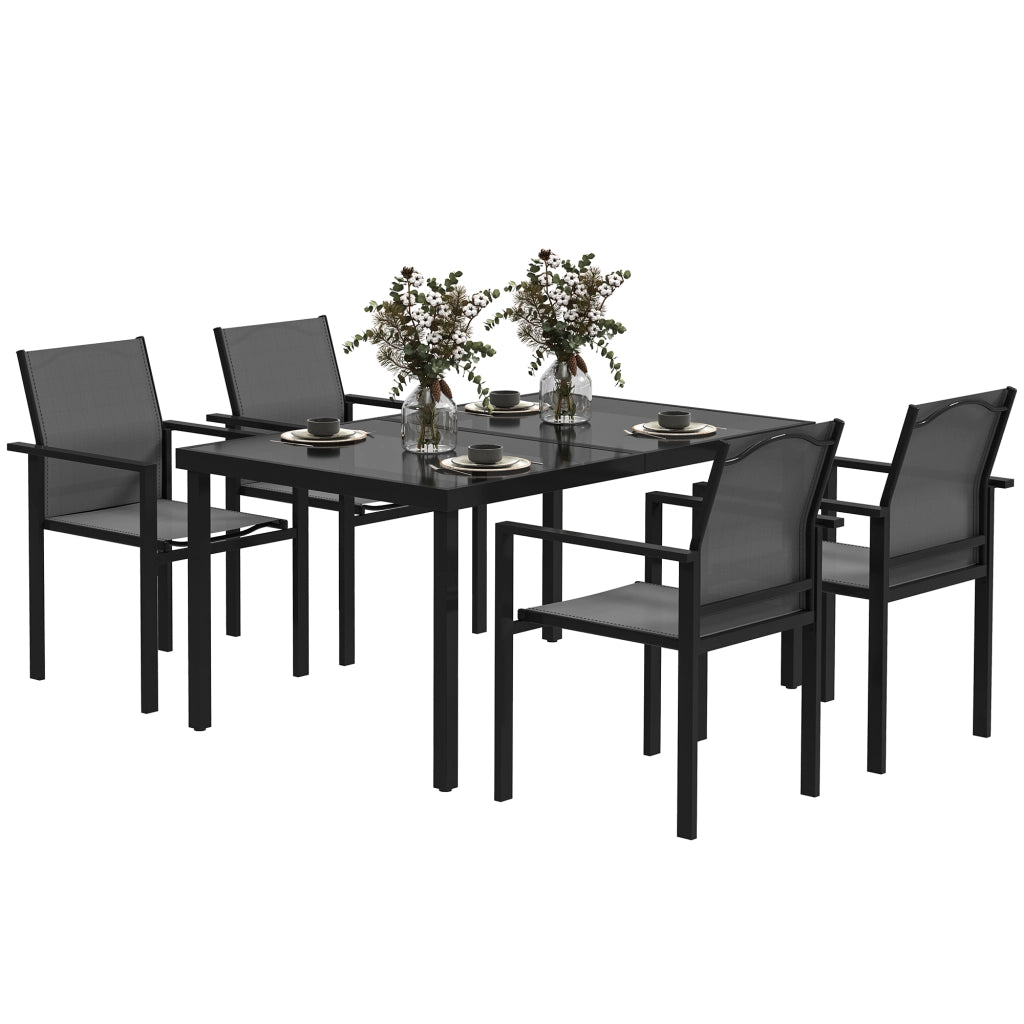 Set da giardino con tavolo e 4 sedie ¨C zephmum ¨C nero, vetro temperato, 140 cm