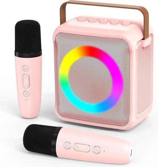 Karaoke giocattolo con 2 microfoni macchina portatile - illuminazione LED e effetti di alterazione vocale - regalo per bambini di 3-18 anni