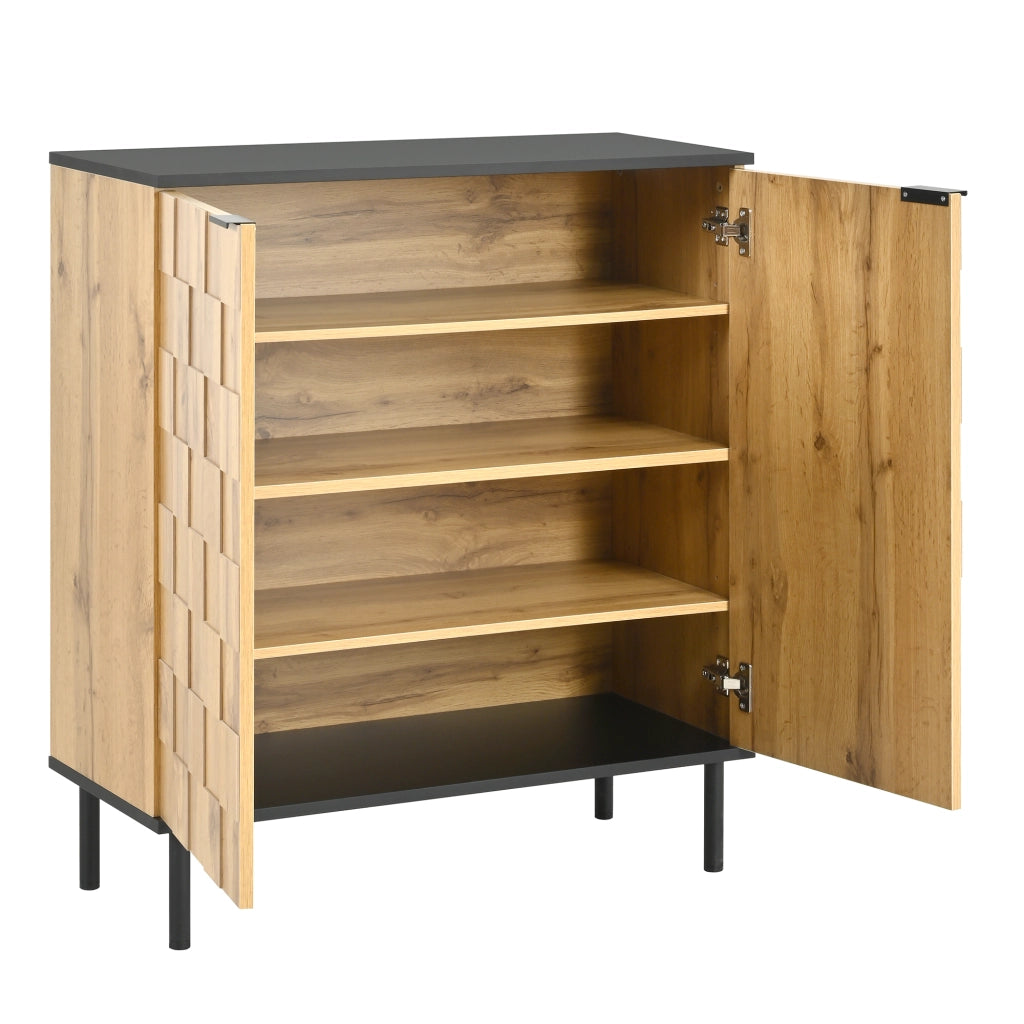 Scarpiera Moderna 80×35×91;5 cm con 2 Ante; Ripiani Regolabili e Piedini in Metallo Effetto Legno