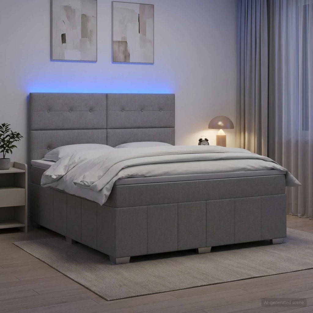 Letto Box Spring LED con Materasso Grigio Chiaro 160 x 200 cm 3455640