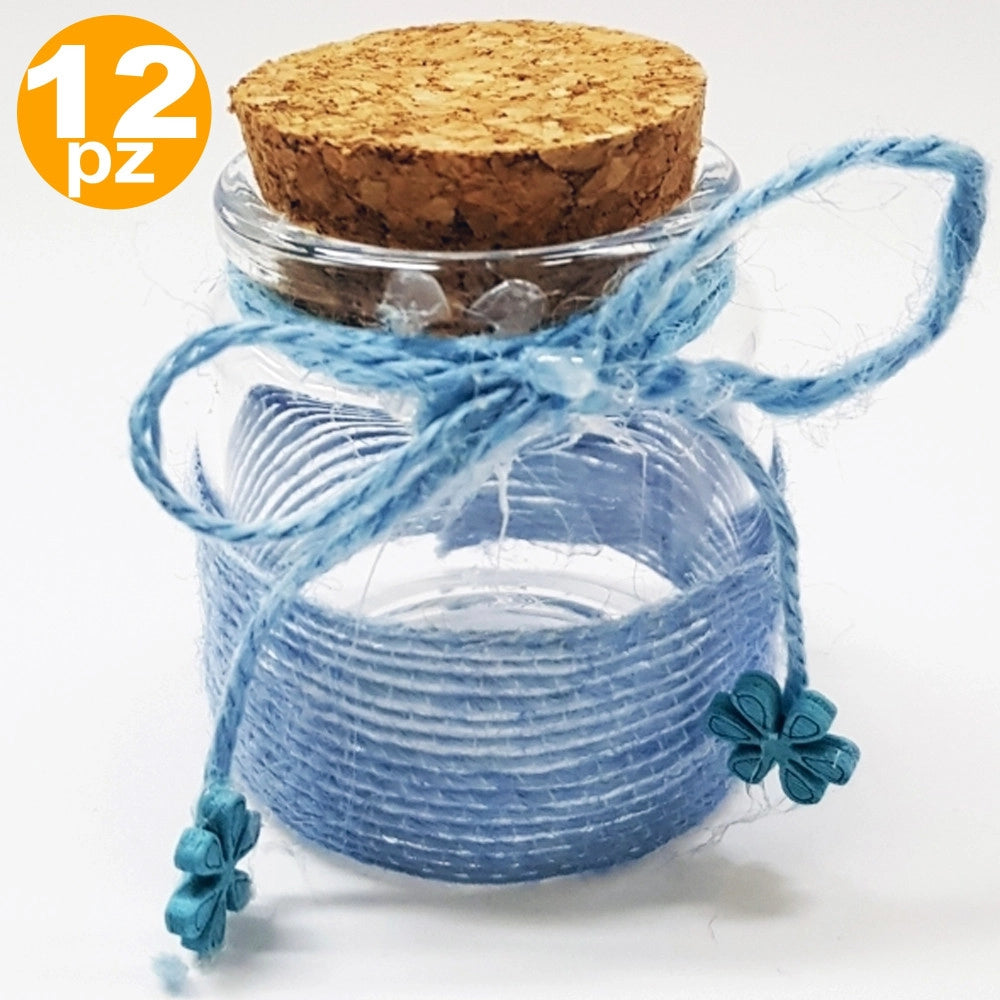 Trade Shop - Bomboniera Ampolla Azzurro In Vetro Tappo Sughero Nastro Portaconfetti Bambino -