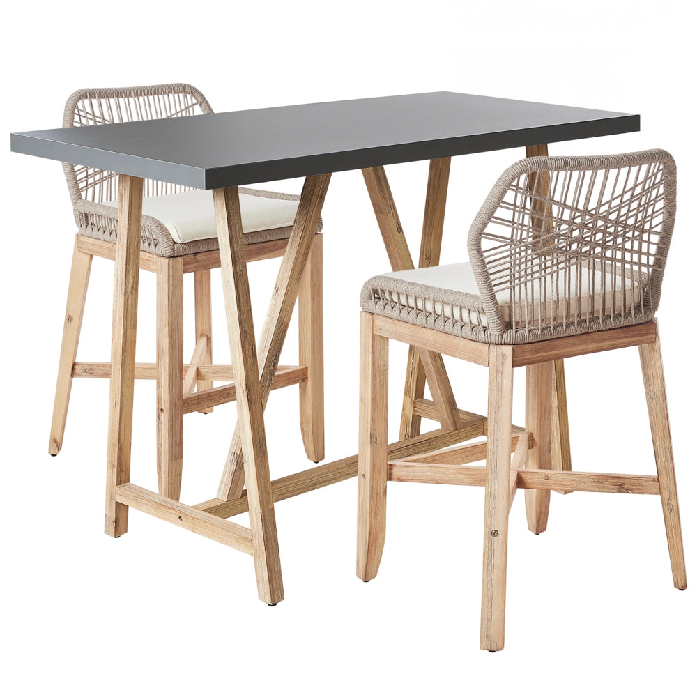 Terrazza da giardino Set da bistrot in legno di acacia chiaro Tavolo in cemento 2 sedie Cuscini beige Stile industriale