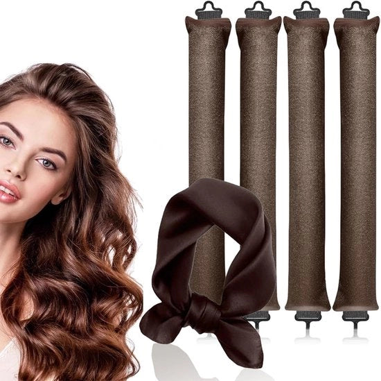 Krultang senza calore - 4 pezzi - 27*3*3cm - krultang - con sciarpa 70*70cm - krultang senza calore per tutti i tipi di capelli - krultang DIY - krultang senza calore - cambia facilmente il tuo look - non si sfilaccia facilmente durante il sonno
