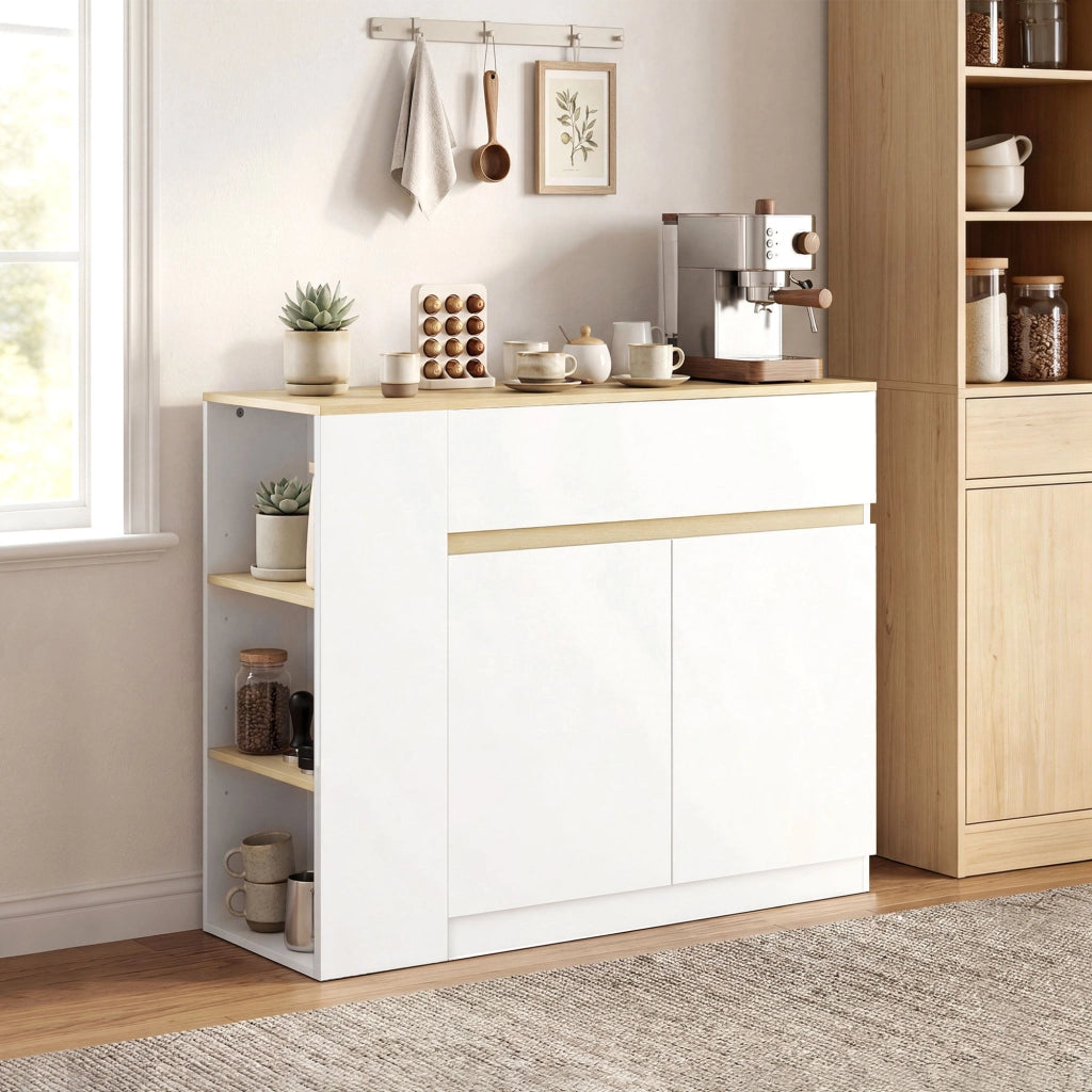 Buffet con 2 cassetti, 3 ripiani aperti e armadio 2 ante ¨C zephmum ¨C 110x29.5x82 cm bianco