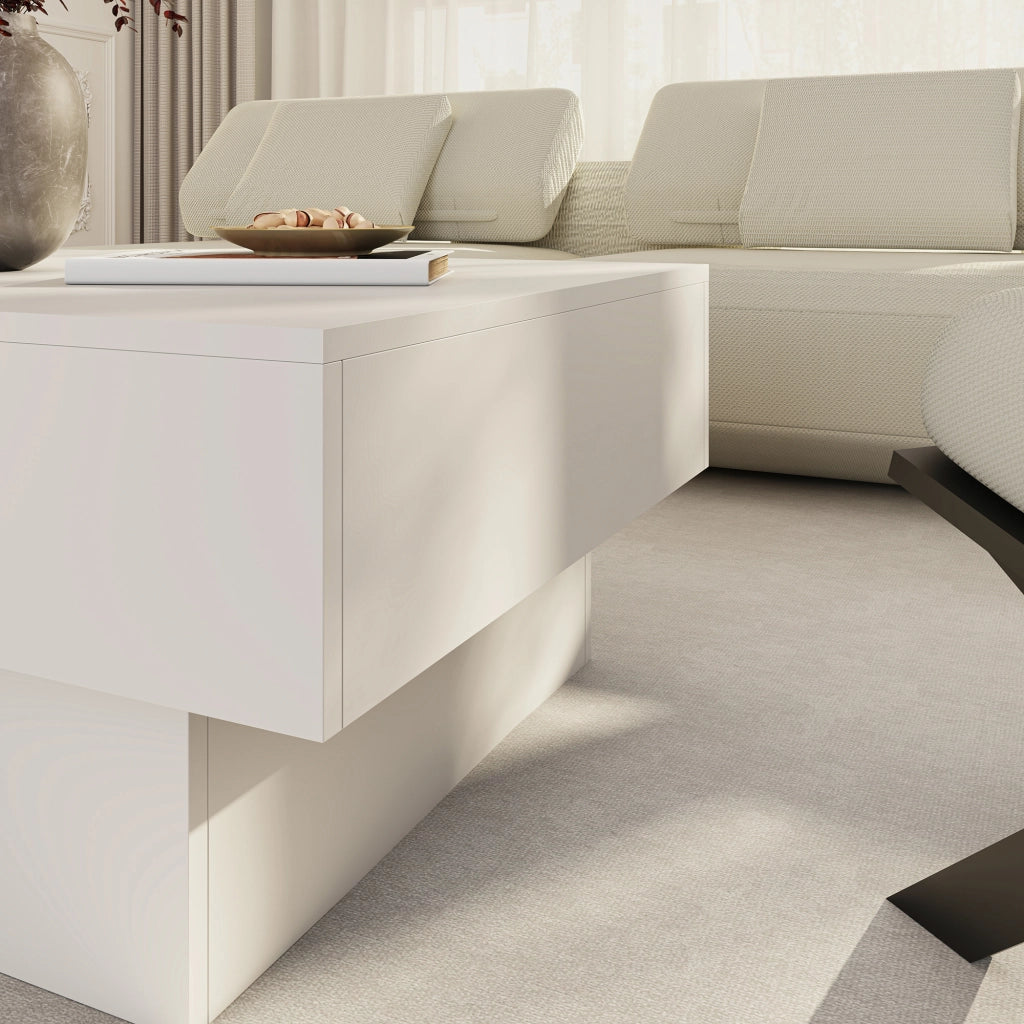Tavolino Centrale Lens da Salotto con Piano Scorrevole 80 x 60 x 36 cm - Bianco [en.casa]