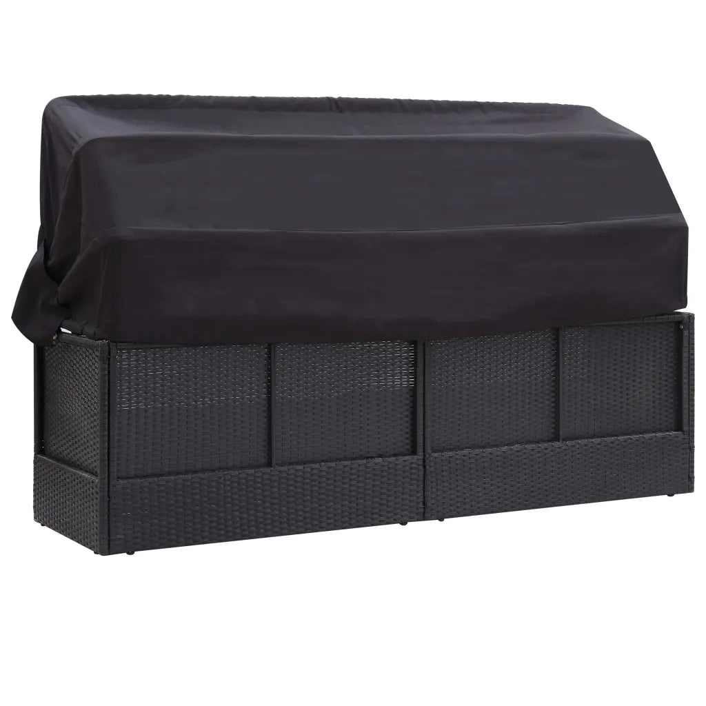 Divano Letto da Esterno con Baldacchino in Polyrattan Nero 46092