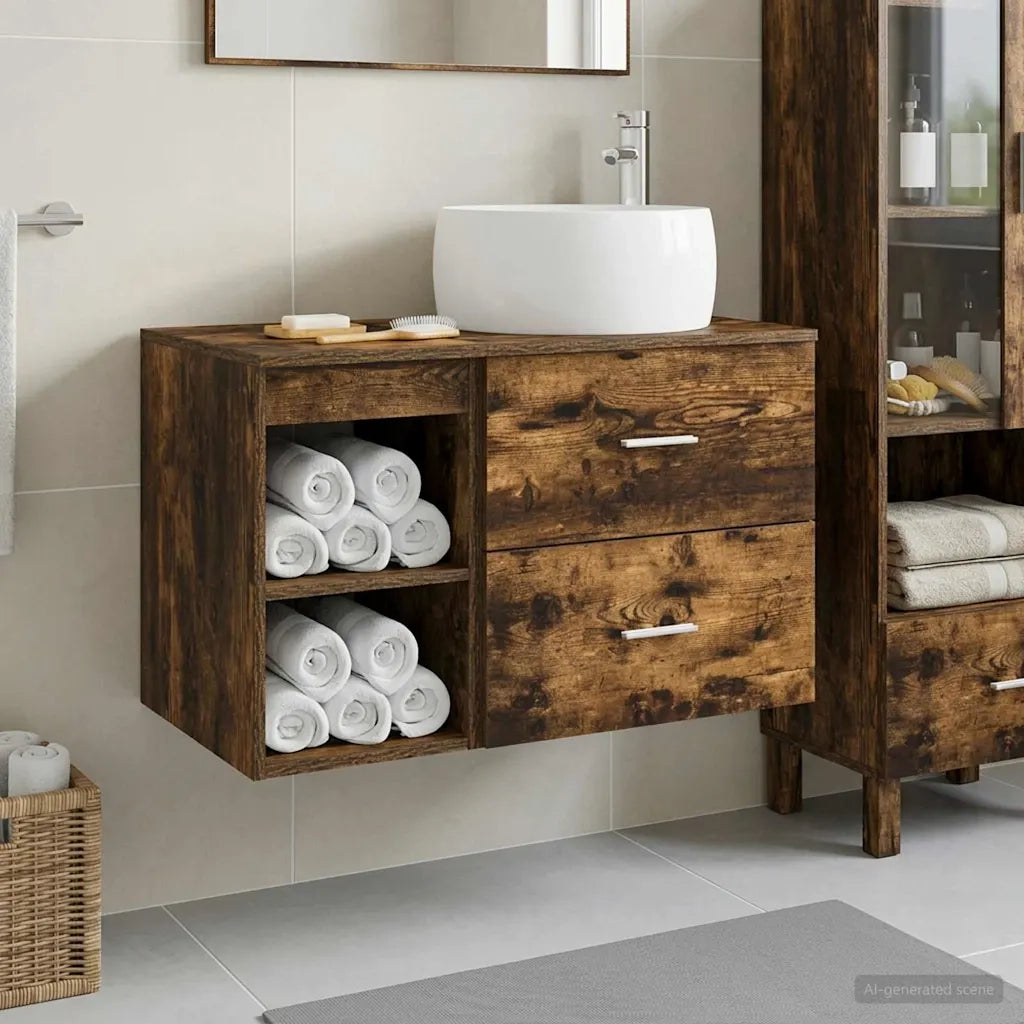 Set di mobili per il bagno 2 pcs Rovere Fumo 3403924