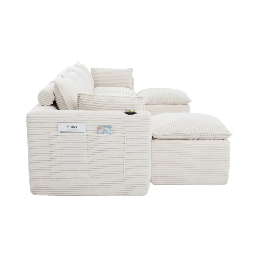 Divano modulare in velluto a coste beige 322x161 cm HAVRYA