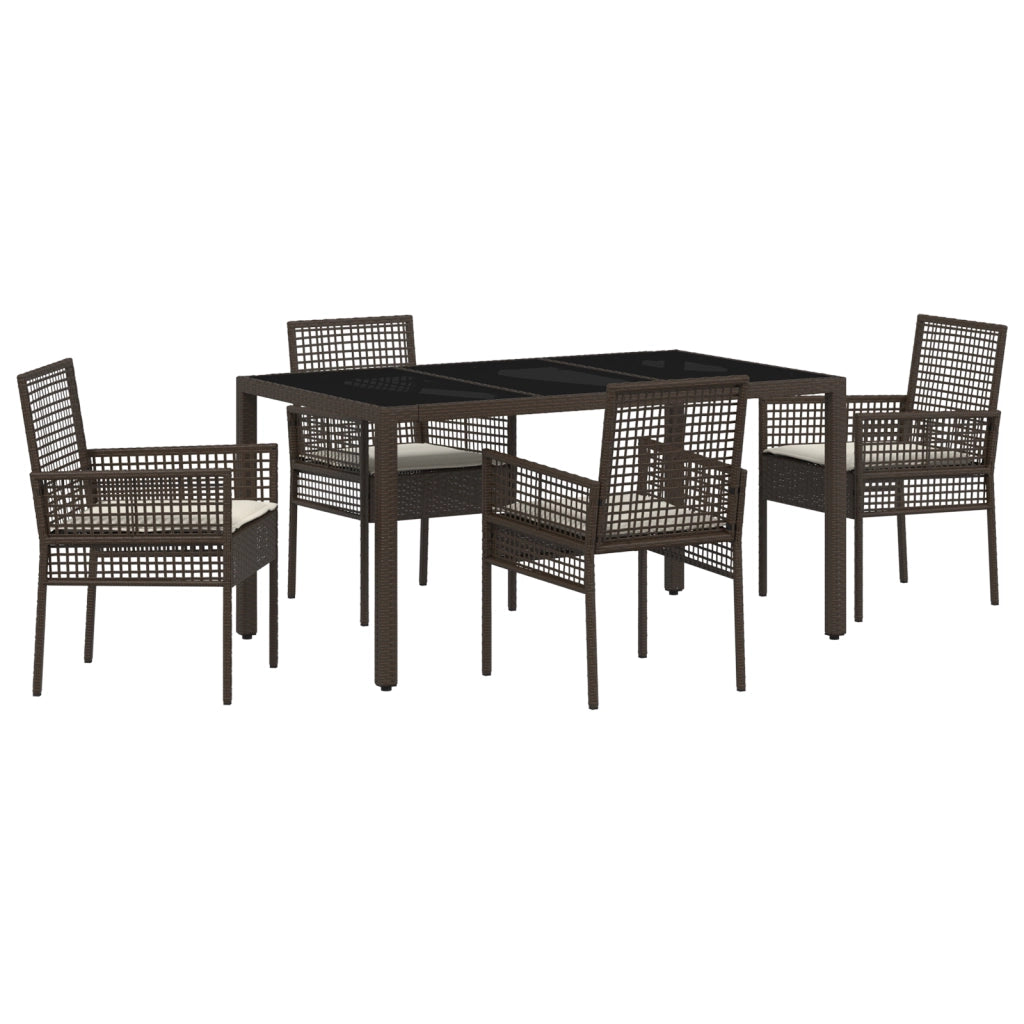Set da Pranzo da Giardino a 5 Pezzi con Cuscini Rattan Polietilene Marrone