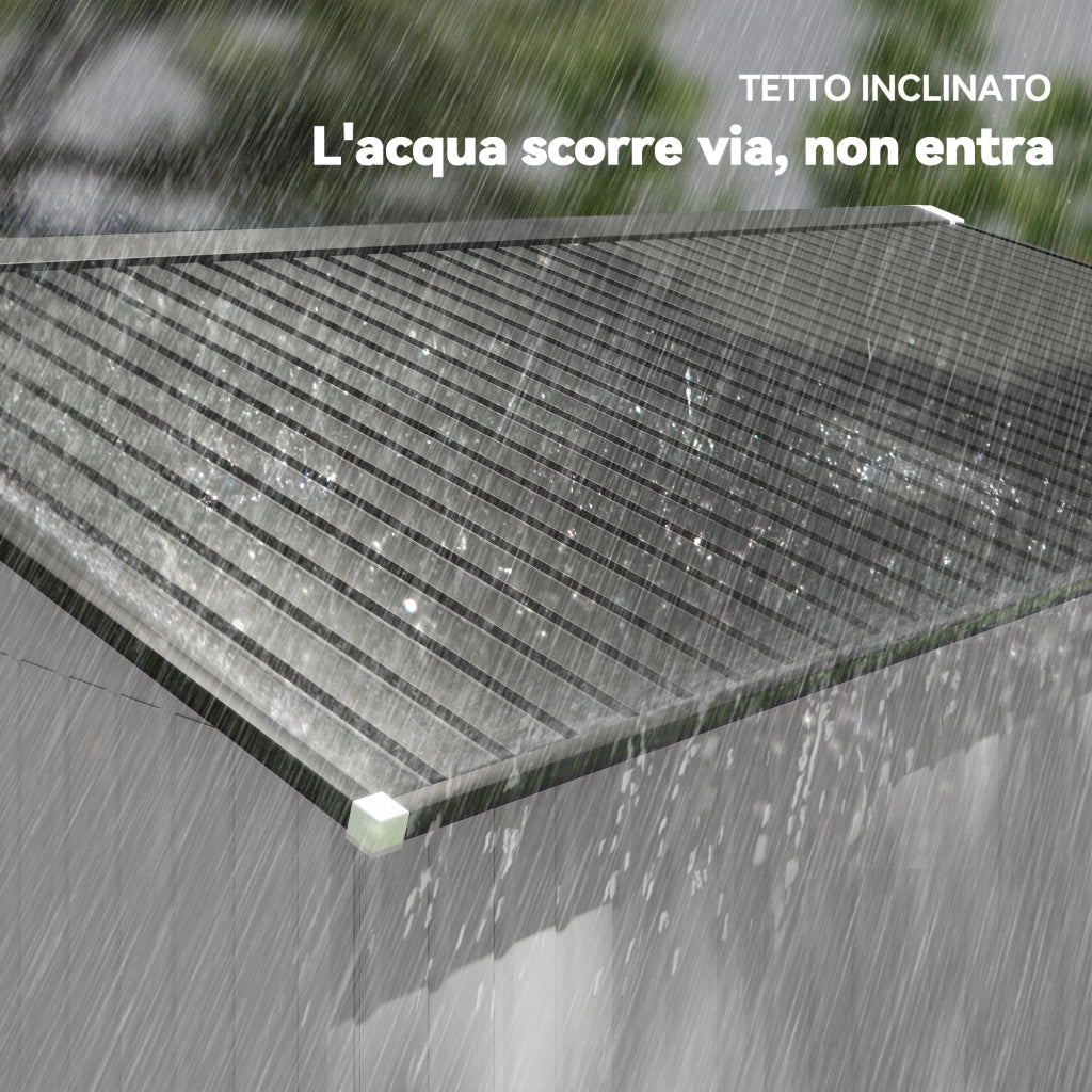 Casetta da Giardino 3.4x3.8x2 m in Acciaio con Doppia Porta Scorrevole e Tetto Inclinato, Argento