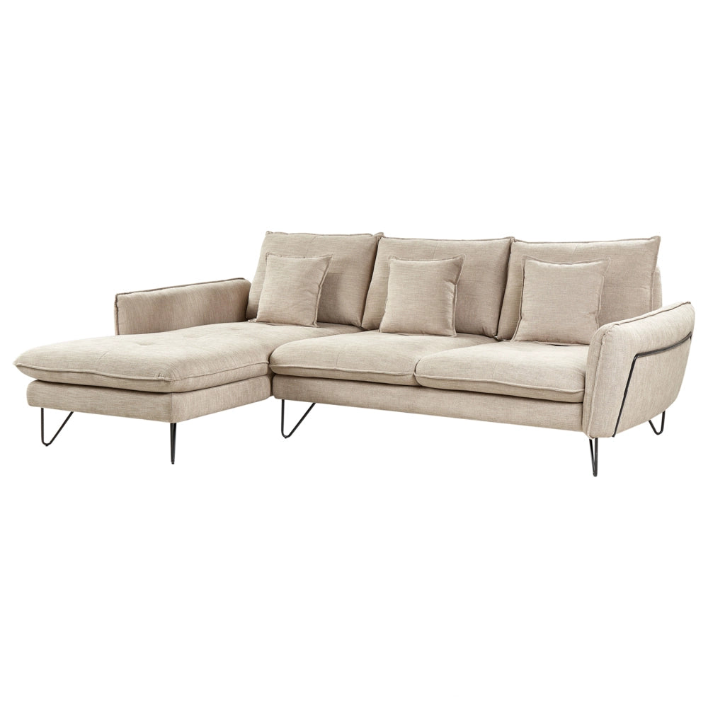 Divano 3 posti angolare rivestito in tessuto beige lato destro regolabile stile moderno design classico