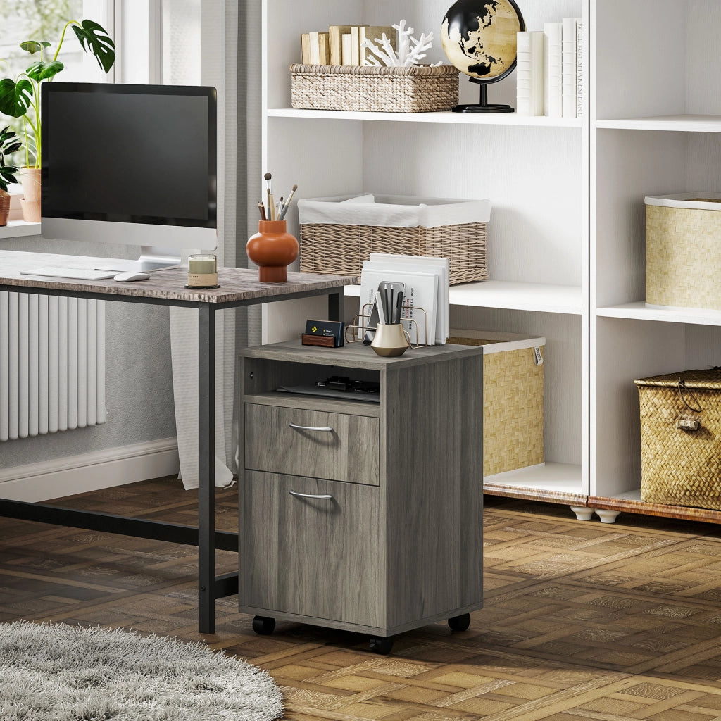 Cassettiera con Cassetti e Ripiano Aperto ¨C Zephmum ¨C Legno e Metallo Grigio 40x35x60 cm
