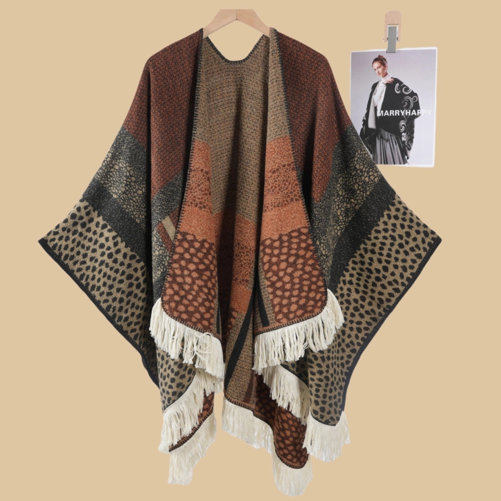 Sciarpa da viaggio da donna in stile vintage con frange, mantello esterno, cappa