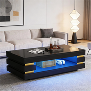 Tavolino da Caff¨¨ con Vano Contenitore e LED ¨C MINIMAL ¨C MDF Nero Lucido 100x50x35