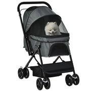Passeggino per Cani Pieghevole con Cestino ¨C zephmum ¨C Grigio 76.5x52x95 cm