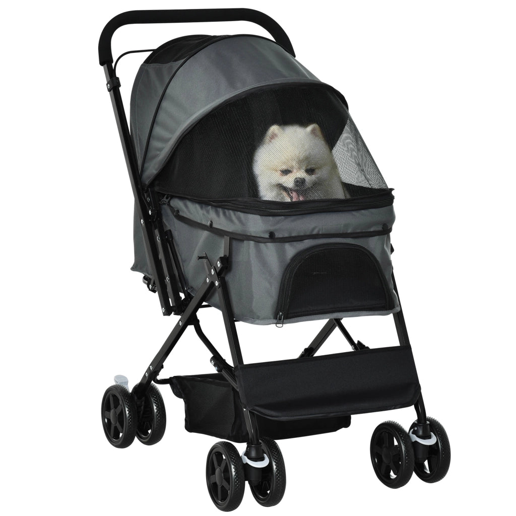 Passeggino per Cani Pieghevole con Cestino ¨C zephmum ¨C Grigio 76.5x52x95 cm