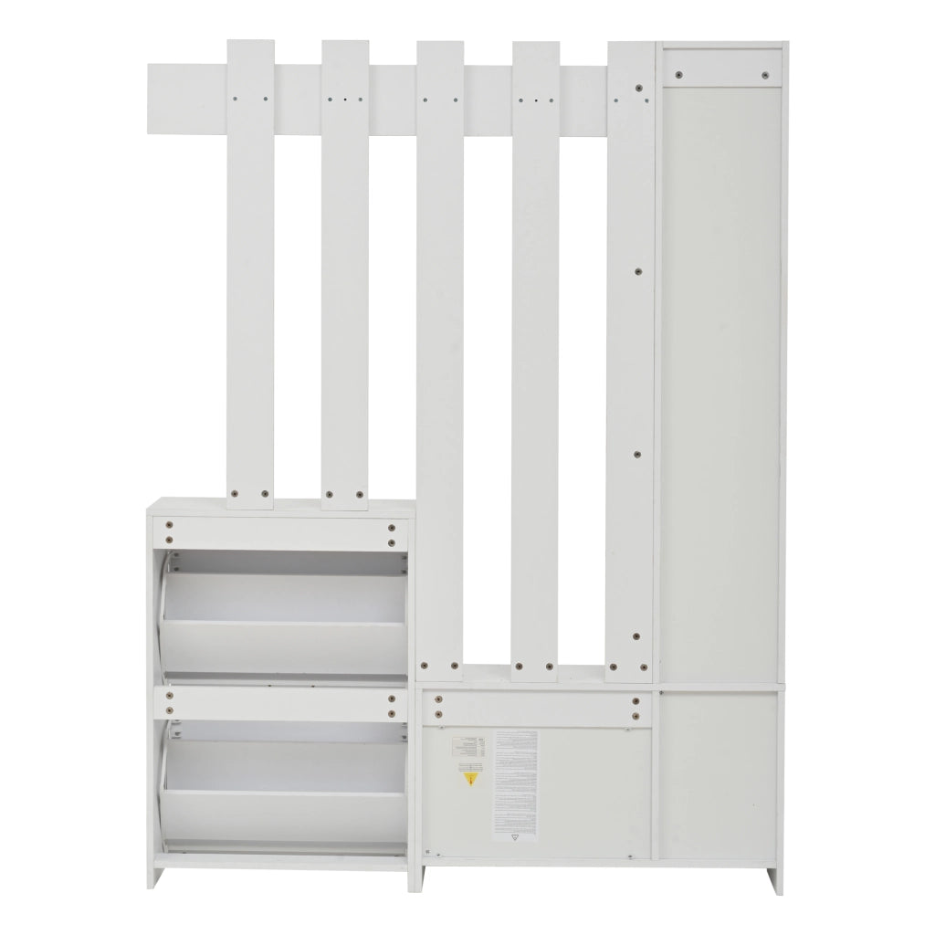 OKWISH Set da 1 Mobile da Ingresso con Specchio, 2 Scarpiere, Ripiani e 5 Ganci, Pannello di Truciolare Bianco
