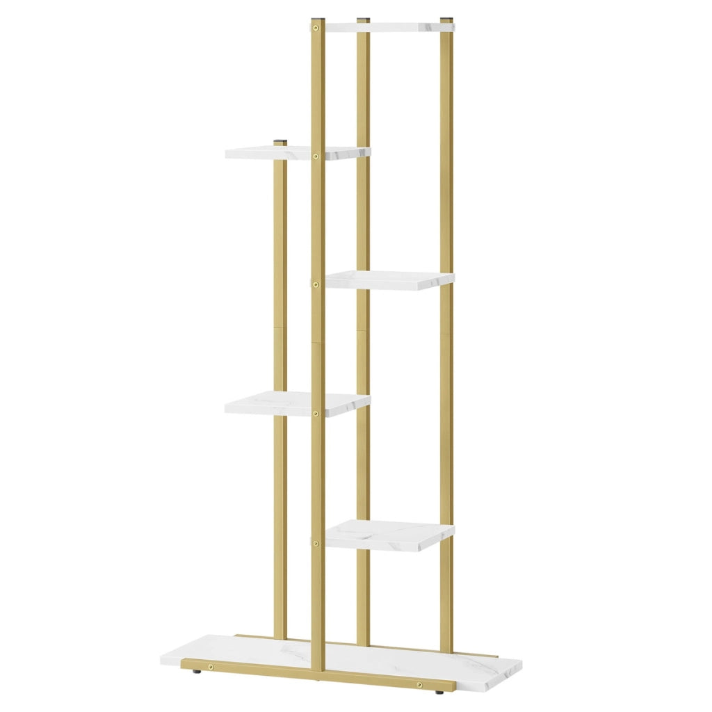 Scaffale Portapiante Moderno a 6 Ripiani Effetto Marmo e Oro